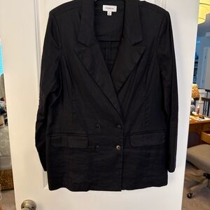 Evereve Alexa Double Breasted Blazer Linen, Casual Women's Jacket Large Black